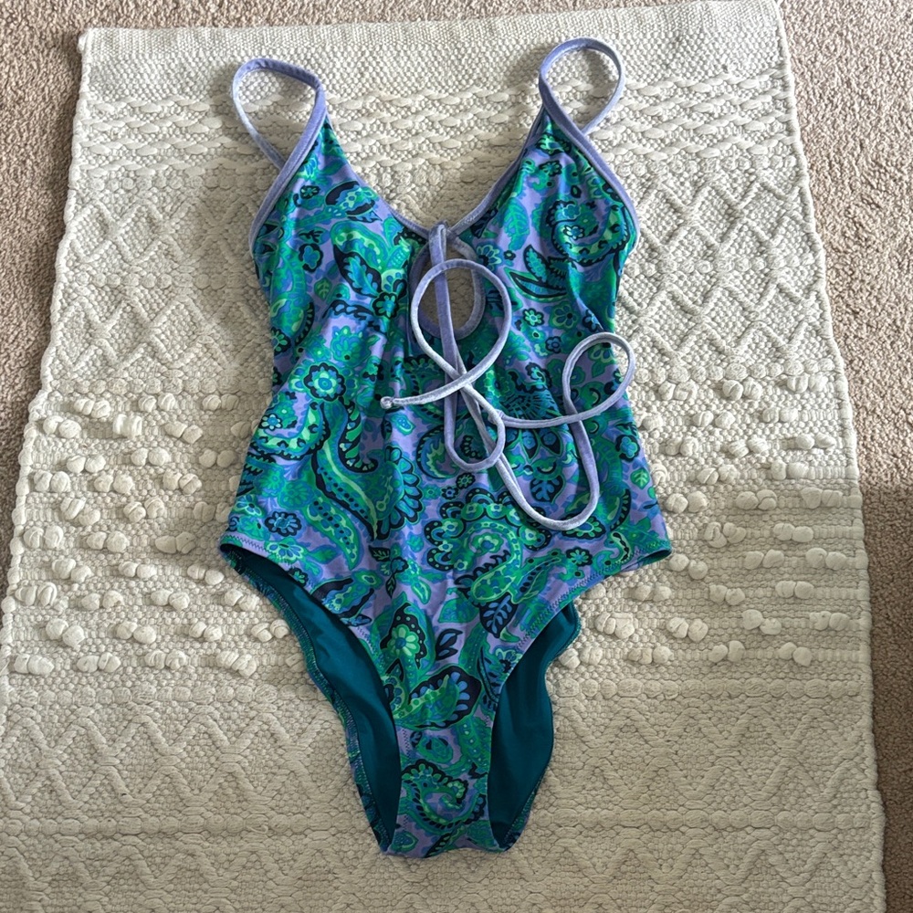 Aerie Blue and Green Paisley One-Piece Swimsuit